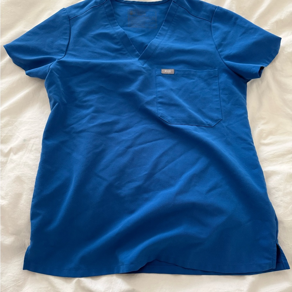 Figs Royal Blue V-Neck Medical Scrub Top with Pocket
